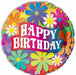 Happy Birthday Retro Flowers 18" Foil Balloon
