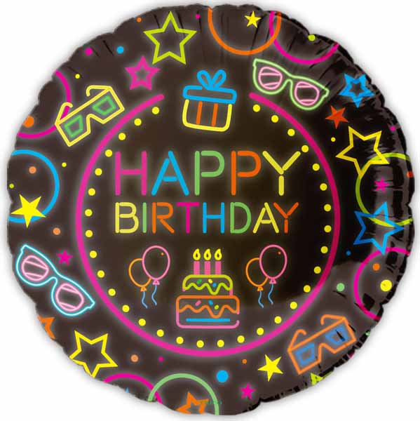 Happy Bday Neon 18" Foil Balloon