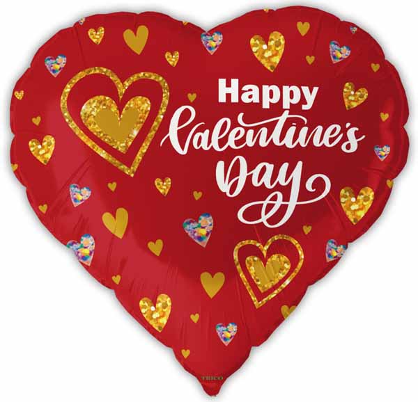 Happy Valentine's Day Gold Hearts 18-Inch Foil Balloon