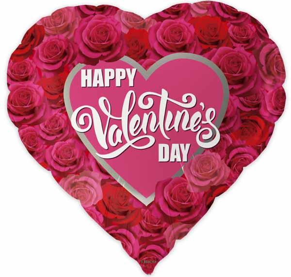 Happy V-Day Roses Heart Foil Balloon, 18 Inch