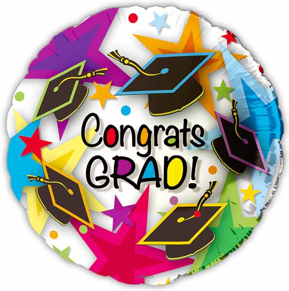 Congrats Grad! Graduation Caps 18-Inch Round Foil Balloon