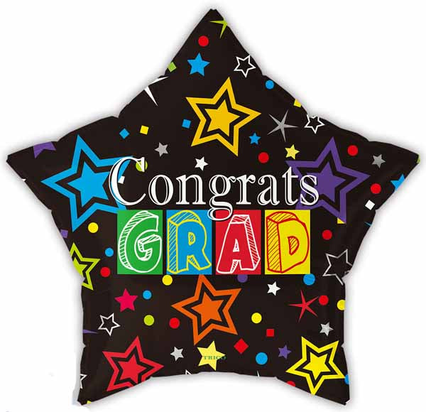 Congrats Grad Black Star Foil Balloon, 18 Inch
