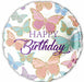 Happy Birthday Glitter Butterflies 18" Round Foil Balloon (5/pk)