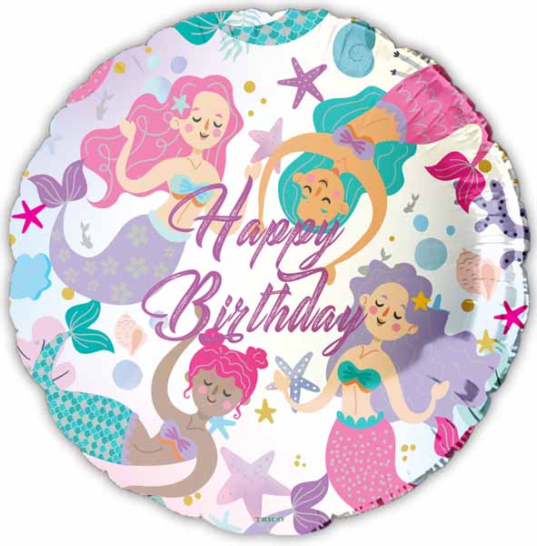 Happy Birthday Mermaids 18-Inch Foil Balloon
