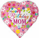 Happy Birthday Mom Heart Foil Balloon, 18 Inch