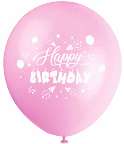 12" LATEX 8/PK PINK BIRTHDAY HORNS TRICO