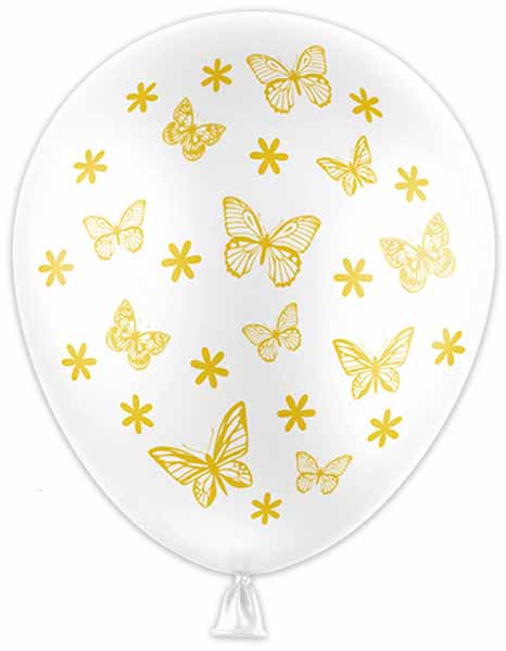 White Butterfly 12-Inch Latex Balloons, 6 Pack