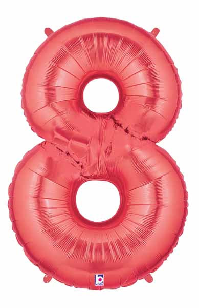 Red Number 8 Megaloon Balloon, 40 Inch