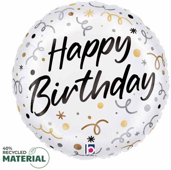 Satin Happy Birthday Streamers 9-Inch Round Foil Balloon