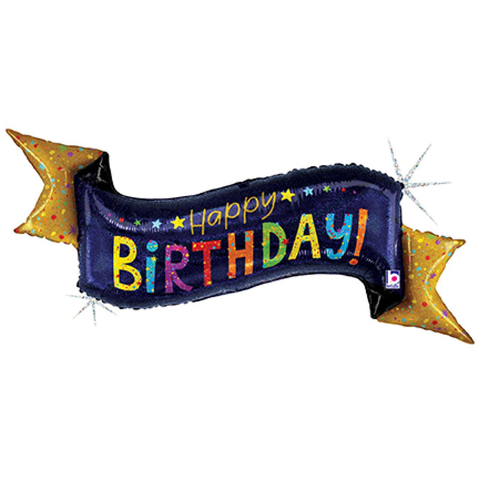 Navy Birthday Banner - 51" Holo Shape D Pkg