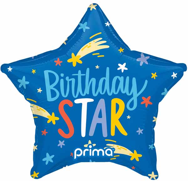 Prima Birthday Star 9" Star-Shaped Foil Balloons, 6 Pack
