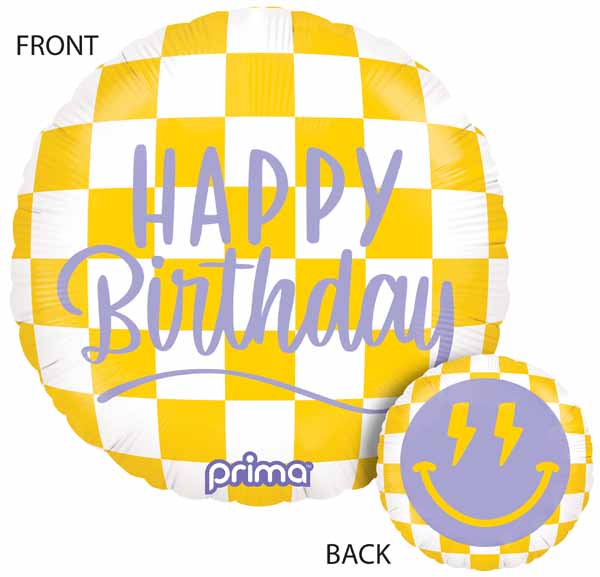 Prima Happy Face Checker Round Foil Balloon, 18 Inch