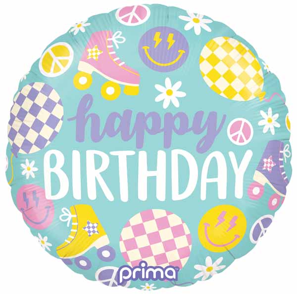 Retro Skates Birthday 18-Inch Round Foil Balloon