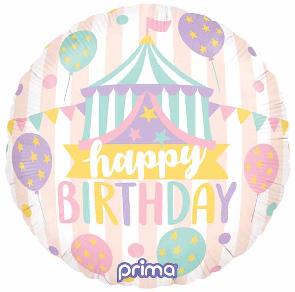 Pastel Circus Birthday Round Foil Balloon, 18 Inch