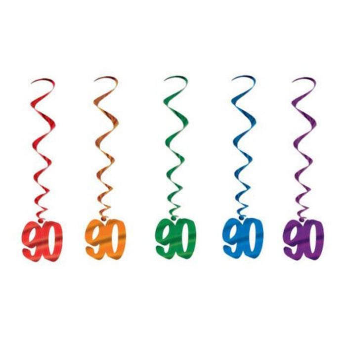 Celebrating Milestones 90th Birthday Hanging Whirls for Vibrant Festivities (1/Pk)