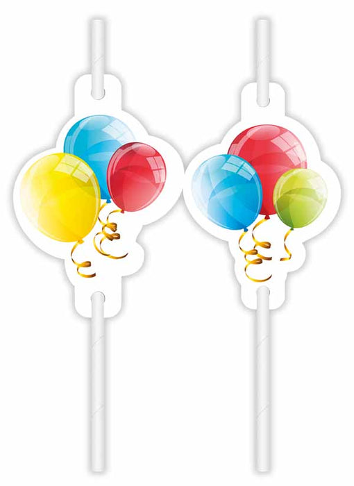 Sparkling Balloons Medallion Paper Straws, 4 Pack