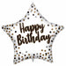 18-Inch White Happy Birthday Star Foil Balloon