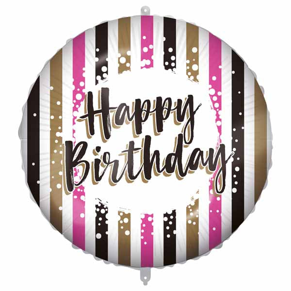 FOIL BALLOON 18" PKG HBDAY PK/GD STRIPES