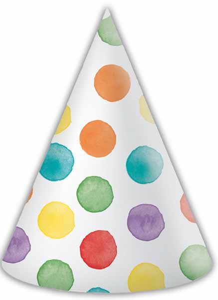 Multicolour Dots Paper Party Hats, 6 Pack
