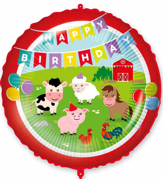 Farm Happy Birthday foil balloons for a farm birthday party