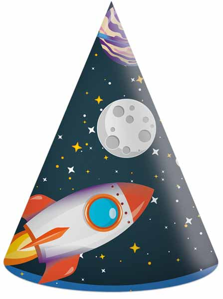 Rocket Space party hats for a space-themed birthday party