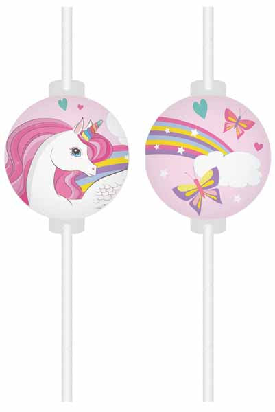 MEDALLION PAPER 4/PK STRAW UNICORN RAINB