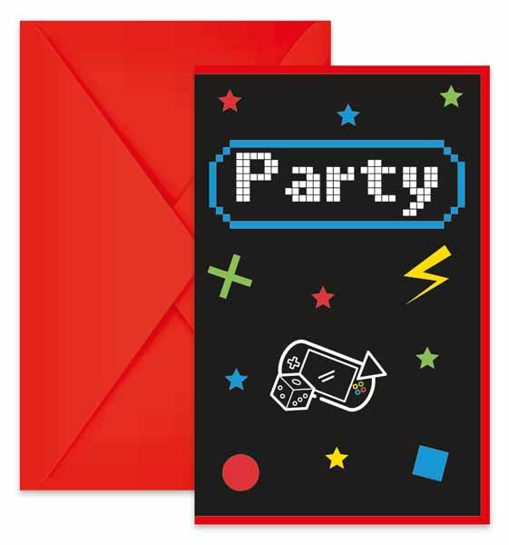 Gaming Party Invitations with Envelopes, 6 Pack