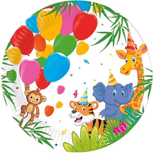 PAPER PLATES 7.6" 8/PK JUNGLE BALLOONS