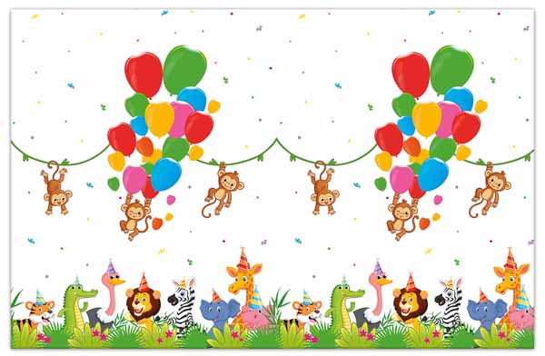 Jungle Balloon Plastic Tablecover, 47 x 70 Inches