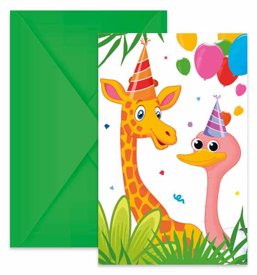 Jungle Balloon Party Invitations with Envelopes, 6 Pack
