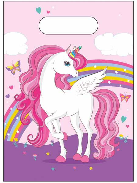 Unicorn Rainbow Plastic Party Favor Bags, 6 Pack