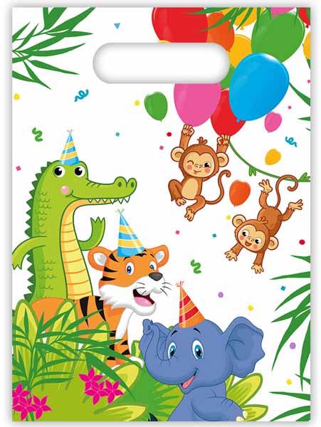 Jungle Balloons Plastic Party Bags, 6 Pack