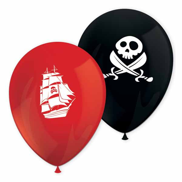 Island Pirates Printed Latex Balloons, 8 Pack