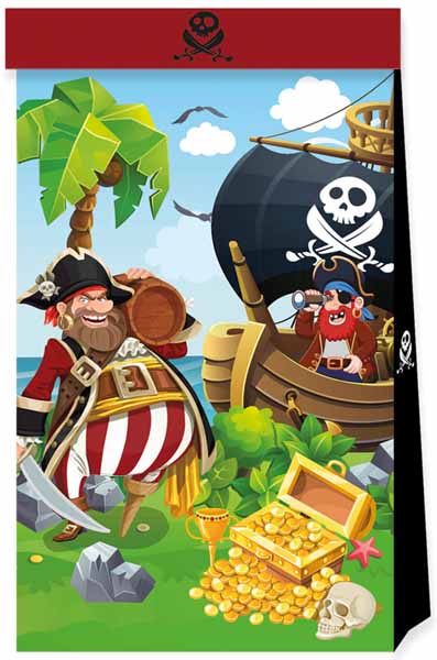 Island Pirates paper party bags for a pirate birthday party