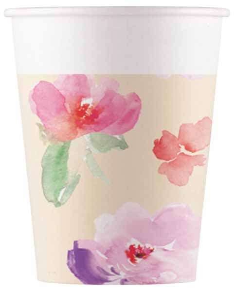 Watercolour Flowers 7 oz Paper Cups, 8 Pack