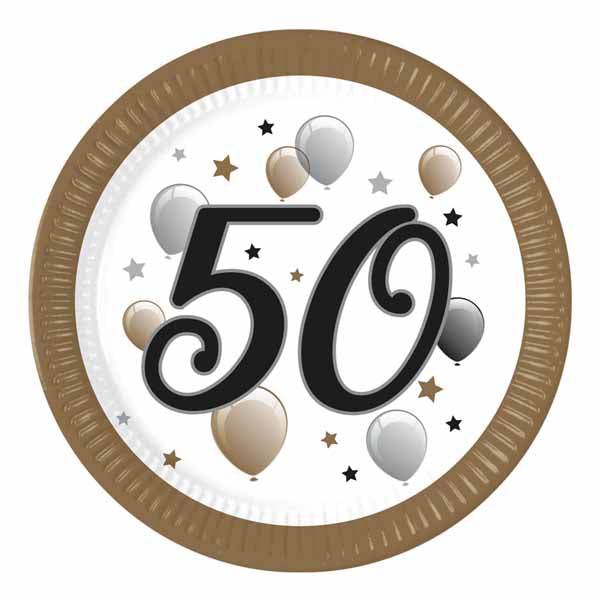 PAPER PLATE 9" 8/PK MILESTONE HBDAY "50"