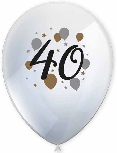 40th Birthday Printed Latex Balloons, 6 Pack