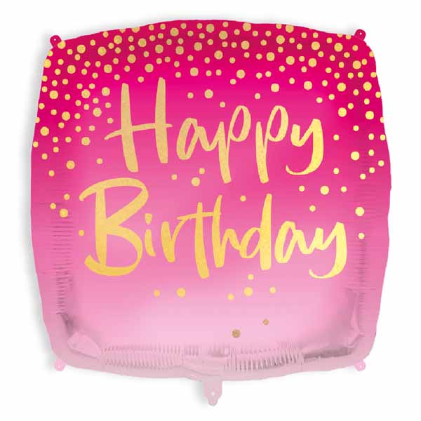 Pink Happy Birthday Square Foil Balloon, 18 Inch