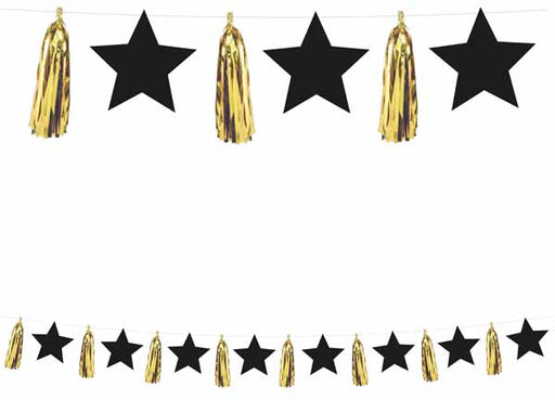 Black Star & Gold Tassel Paper Garland