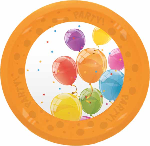 PARTY REUSE PLATES 8" 4/P SPARK BALLOON