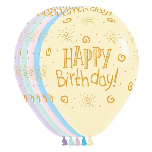 Pastel Matte Birthday Balloons (11") - Pack Of 50 With Gold Ink