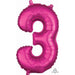 Pink Number 3 Balloon - 16" Shape Pkg L16