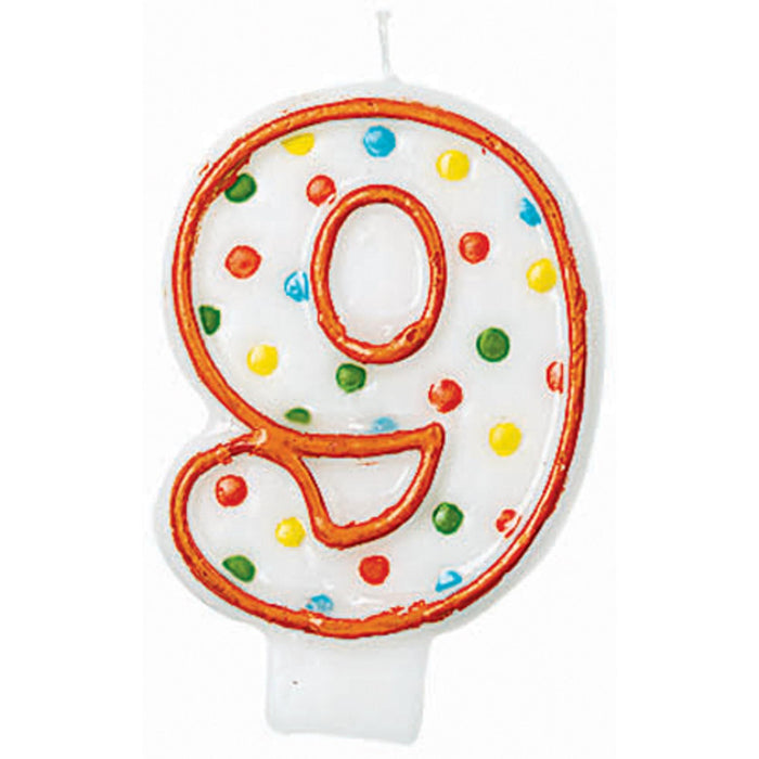 Polka Dot Numeral #9 Birthday Candles (12Cs/Pk)