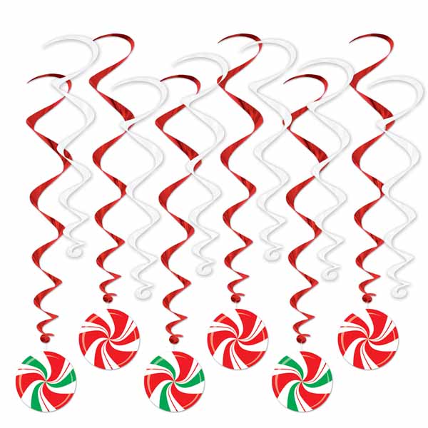 Peppermint Whirls Christmas Hanging Decorations, 12 Pack