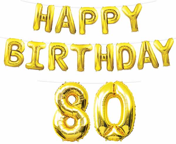 Gold Happy Birthday 80 Balloon Streamer