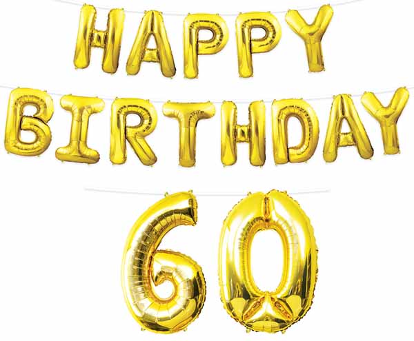 Gold Happy Birthday 60 Balloon Streamer