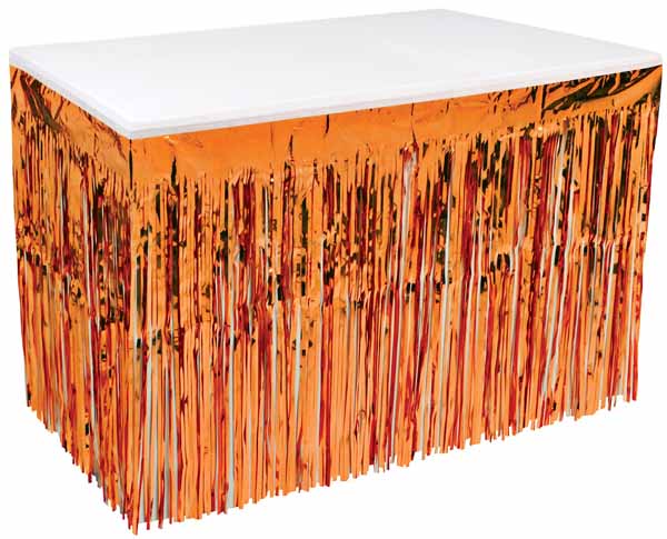 Orange Metallic Table Skirt, 30 Inches x 14 Feet