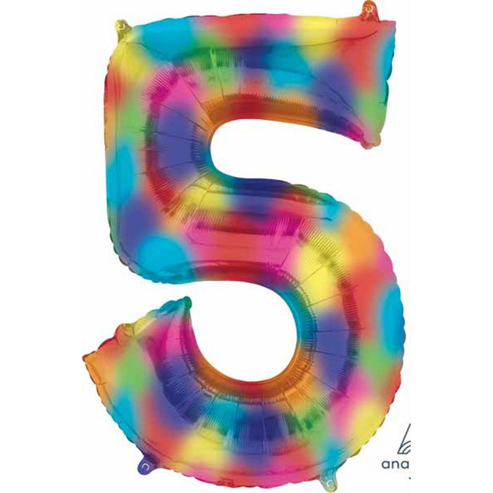 Rainbow Splash Number 5 Balloon - 34 Inches