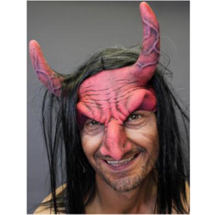 "Red Devil Half Mask With Hair"