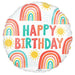 Retro Rainbow Happy Birthday 18" Round Balloon (5/Pk)